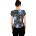 Abstract Glossy Blue Crew Neck Crop Top View2