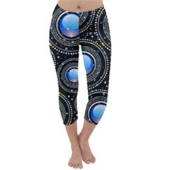 Abstract Glossy Blue Capri Winter Leggings 