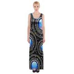 Abstract Glossy Blue Maxi Thigh Split Dress