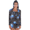 Abstract Glossy Blue Long Sleeve Hooded T-shirt View1