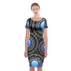 Abstract Glossy Blue Classic Short Sleeve Midi Dress