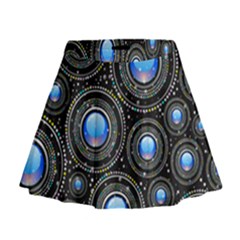 Abstract Glossy Blue Mini Flare Skirt