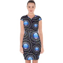 Abstract Glossy Blue Capsleeve Drawstring Dress  by HermanTelo