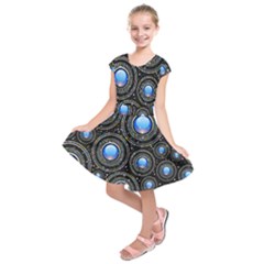 Abstract Glossy Blue Kids  Short Sleeve Dress