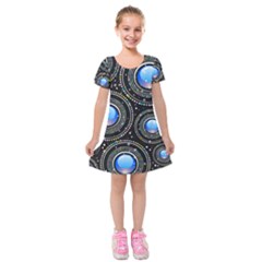 Abstract Glossy Blue Kids  Short Sleeve Velvet Dress