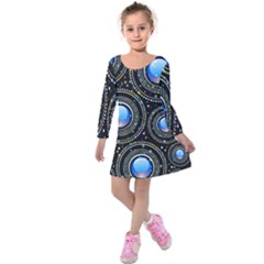 Abstract Glossy Blue Kids  Long Sleeve Velvet Dress by HermanTelo