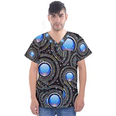 Abstract Glossy Blue Men s V-neck Scrub Top