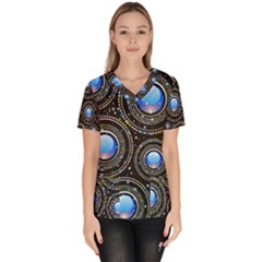 Abstract Glossy Blue Women s V-neck Scrub Top