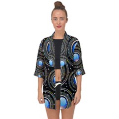 Abstract Glossy Blue Open Front Chiffon Kimono by HermanTelo