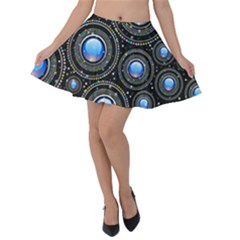 Abstract Glossy Blue Velvet Skater Skirt by HermanTelo