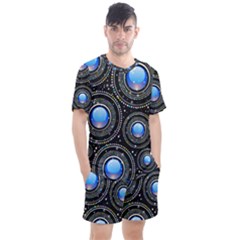 Abstract Glossy Blue Men s Mesh Tee And Shorts Set