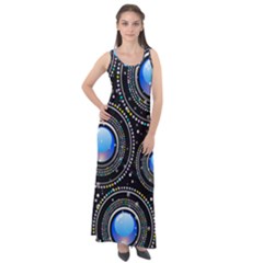 Abstract Glossy Blue Sleeveless Velour Maxi Dress