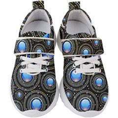 Abstract Glossy Blue Kids  Velcro Strap Shoes