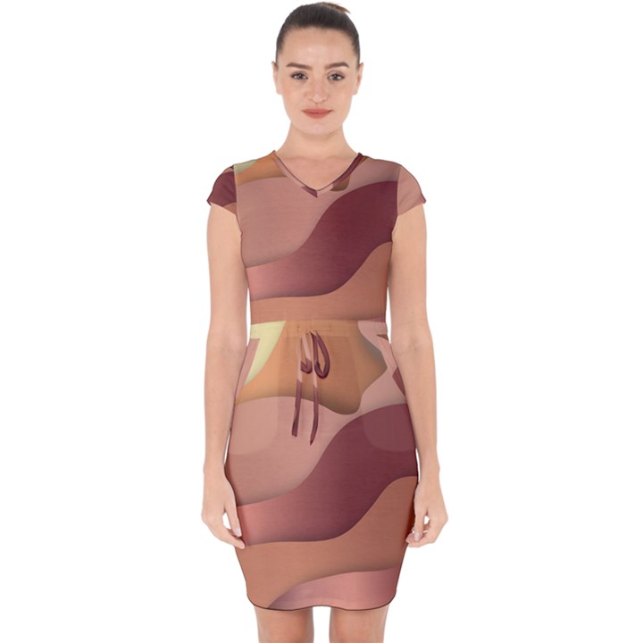 Autumn Copper Gradients Capsleeve Drawstring Dress 