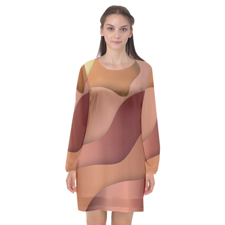 Autumn Copper Gradients Long Sleeve Chiffon Shift Dress 