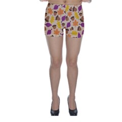 Acorn Leaves Pattern Skinny Shorts by HermanTelo