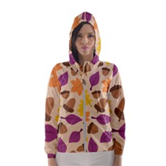 Acorn Leaves Pattern Women s Hooded Windbreaker