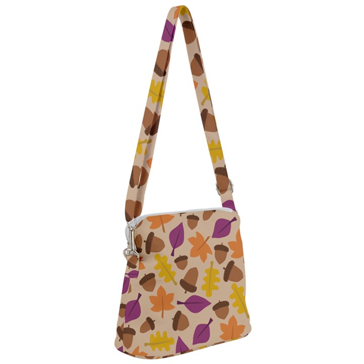 Acorn Leaves Pattern Zipper Messenger Bag