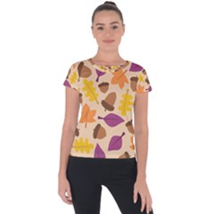 Acorn Leaves Pattern Short Sleeve Sports Top 