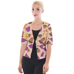 Acorn Leaves Pattern Cropped Button Cardigan