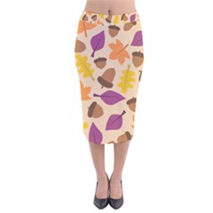 Acorn Leaves Pattern Velvet Midi Pencil Skirt by HermanTelo