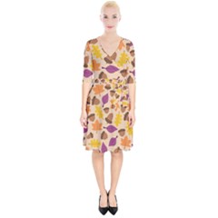 Acorn Leaves Pattern Wrap Up Cocktail Dress