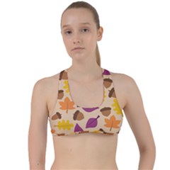 Acorn Leaves Pattern Criss Cross Racerback Sports Bra