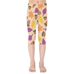 Acorn Leaves Pattern Kids  Capri Leggings  by HermanTelo