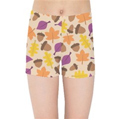 Acorn Leaves Pattern Kids  Sports Shorts by HermanTelo