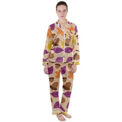 Acorn Leaves Pattern Satin Long Sleeve Pyjamas Set by HermanTelo