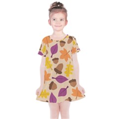 Acorn Leaves Pattern Kids  Simple Cotton Dress by HermanTelo