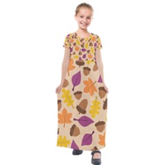 Acorn Leaves Pattern Kids  Short Sleeve Maxi Dress by HermanTelo