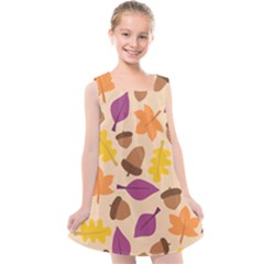 Acorn Leaves Pattern Kids  Cross Back Dress by HermanTelo