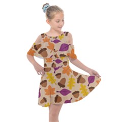 Acorn Leaves Pattern Kids  Shoulder Cutout Chiffon Dress by HermanTelo