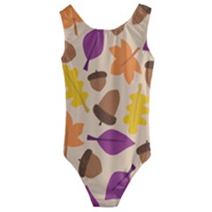 Acorn Leaves Pattern Kids  Cut-out Back One Piece Swimsuit