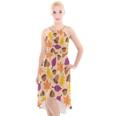 Acorn Leaves Pattern High-low Halter Chiffon Dress  by HermanTelo