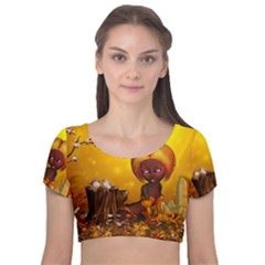 Cute Little Fairy Velvet Short Sleeve Crop Top  by FantasyWorld7