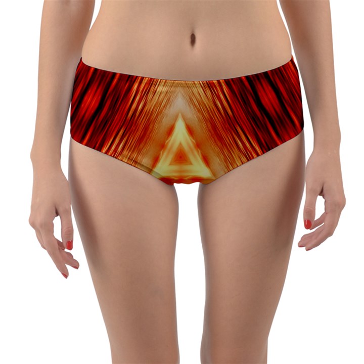 Abstract Orange Triangle Reversible Mid-Waist Bikini Bottoms