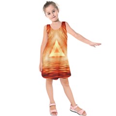 Abstract Orange Triangle Kids  Sleeveless Dress