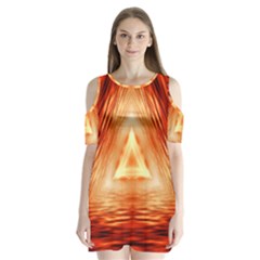 Abstract Orange Triangle Shoulder Cutout Velvet One Piece by HermanTelo