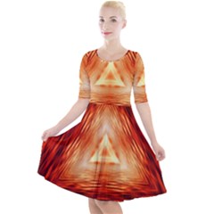 Abstract Orange Triangle Quarter Sleeve A-line Dress