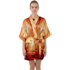 Abstract Orange Triangle Quarter Sleeve Kimono Robe