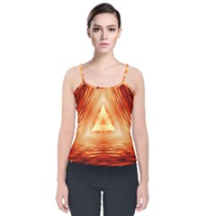 Abstract Orange Triangle Velvet Spaghetti Strap Top