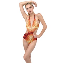 Abstract Orange Triangle Plunging Cut Out Swimsuit