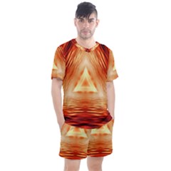 Abstract Orange Triangle Men s Mesh Tee And Shorts Set