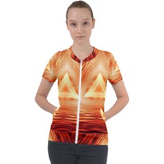 Abstract Orange Triangle Short Sleeve Zip Up Jacket