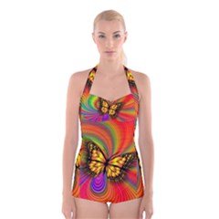 Arrangement Butterfly Boyleg Halter Swimsuit 