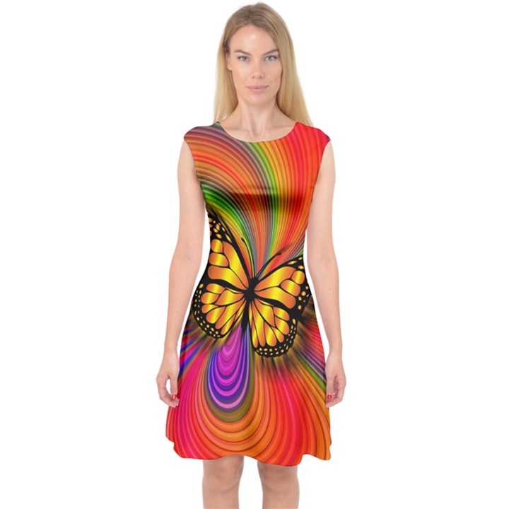 Arrangement Butterfly Capsleeve Midi Dress