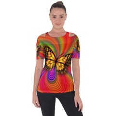 Arrangement Butterfly Shoulder Cut Out Short Sleeve Top