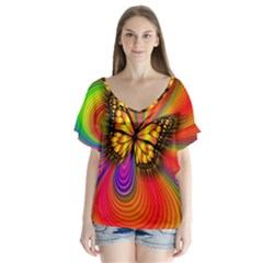 Arrangement Butterfly V-neck Flutter Sleeve Top